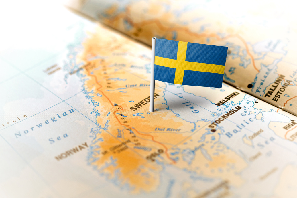 Sweden pinned on the map with flag